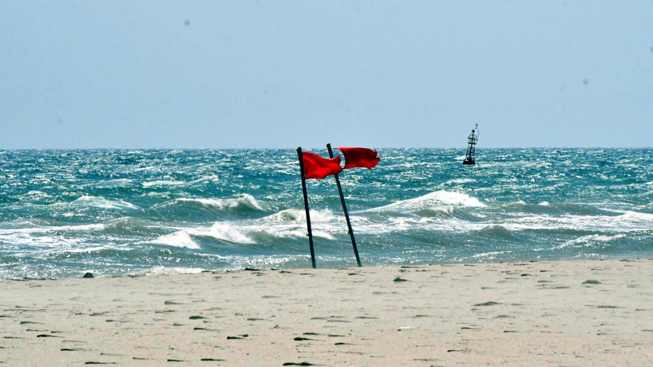 Olumsuz hava koşullarında dalgalı Karadeniz kıyısı ve boş plaj